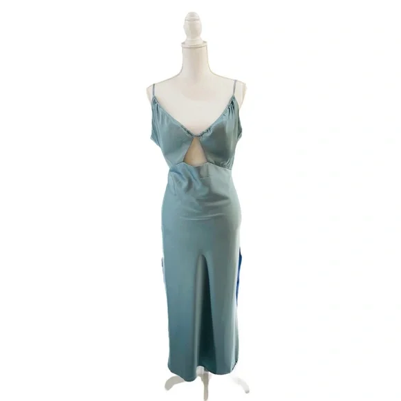 Petal & Pup NEW Cut Out Blue Satin Formal Midi Dress Size XL - Picture 4 of 11